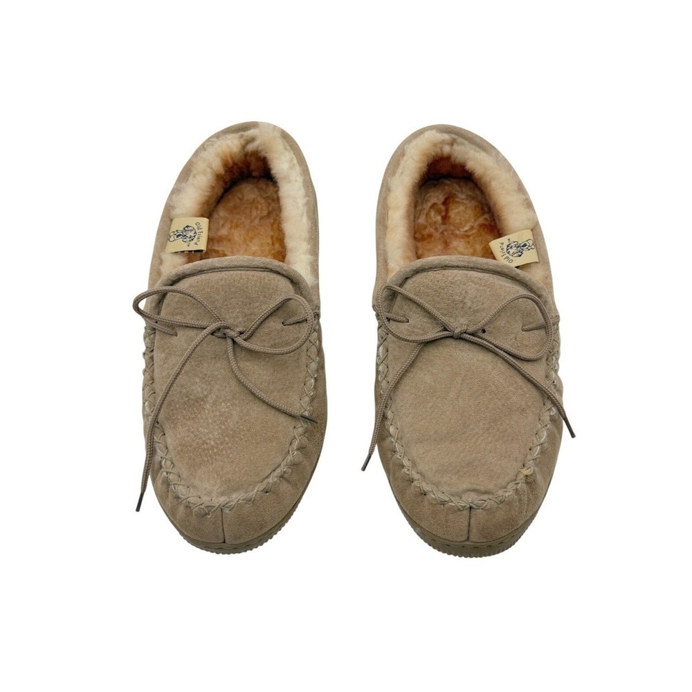 Old Friend Mens 12 Brown Leather Sheepskin Lining Moccasin Loafer Slippers